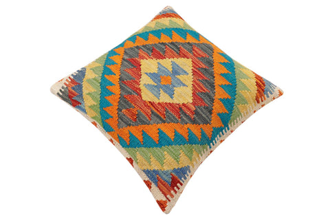 handmade Traditional Pillow Rust Blue Hand-Woven SQUARE 100% WOOL Hand woven turkish pillow2 x 2