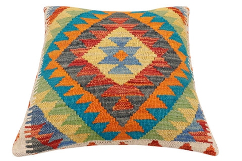 handmade Traditional Pillow Rust Blue Hand-Woven SQUARE 100% WOOL Hand woven turkish pillow2 x 2
