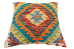 handmade Traditional Pillow Rust Blue Hand-Woven SQUARE 100% WOOL Hand woven turkish pillow2' x 2'