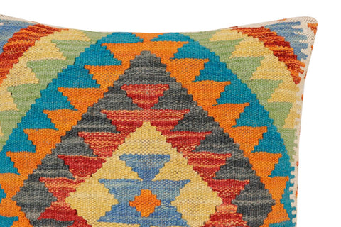 handmade Traditional Pillow Rust Blue Hand-Woven SQUARE 100% WOOL Hand woven turkish pillow2 x 2