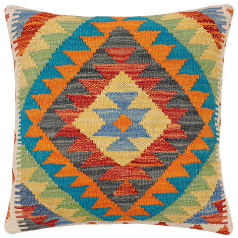 handmade Traditional Pillow Rust Blue Hand-Woven SQUARE 100% WOOL Hand woven turkish pillow2 x 2