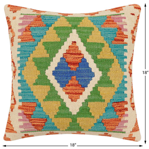 handmade Traditional Pillow Rust Blue Hand-Woven SQUARE 100% WOOL Hand woven turkish pillow2 x 2