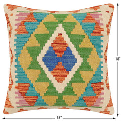 handmade Traditional Pillow Rust Blue Hand-Woven SQUARE 100% WOOL Hand woven turkish pillow2' x 2'