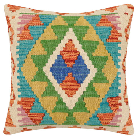handmade Traditional Pillow Rust Blue Hand-Woven SQUARE 100% WOOL Hand woven turkish pillow2 x 2