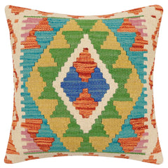 handmade Traditional Pillow Rust Blue Hand-Woven SQUARE 100% WOOL Hand woven turkish pillow2' x 2'