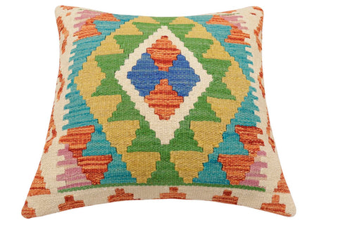 handmade Traditional Pillow Rust Blue Hand-Woven SQUARE 100% WOOL Hand woven turkish pillow2 x 2