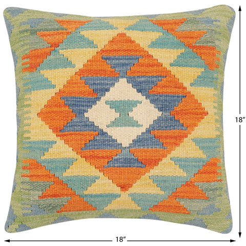 handmade Traditional Pillow Rust Blue Hand-Woven SQUARE 100% WOOL Hand woven turkish pillow2 x 2