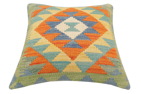 handmade Traditional Pillow Rust Blue Hand-Woven SQUARE 100% WOOL Hand woven turkish pillow2 x 2