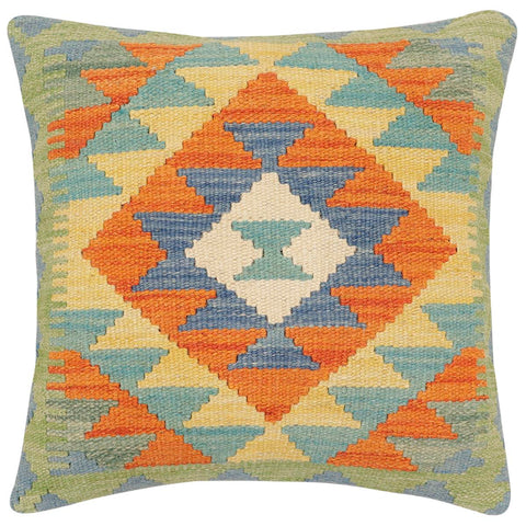 handmade Traditional Pillow Rust Blue Hand-Woven SQUARE 100% WOOL Hand woven turkish pillow2 x 2
