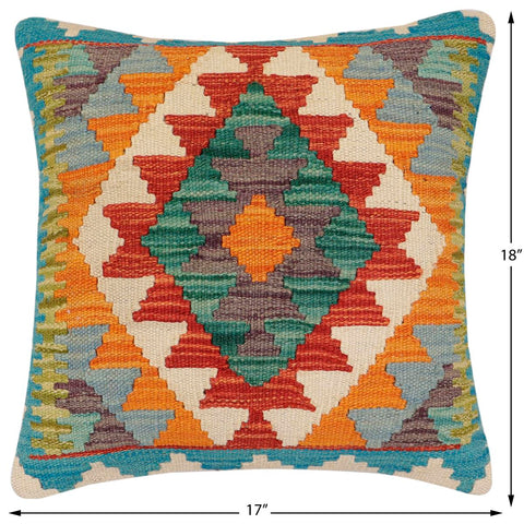 handmade Traditional Pillow Rust Blue Hand-Woven SQUARE 100% WOOL  Hand woven turkish pillow  2 x 2