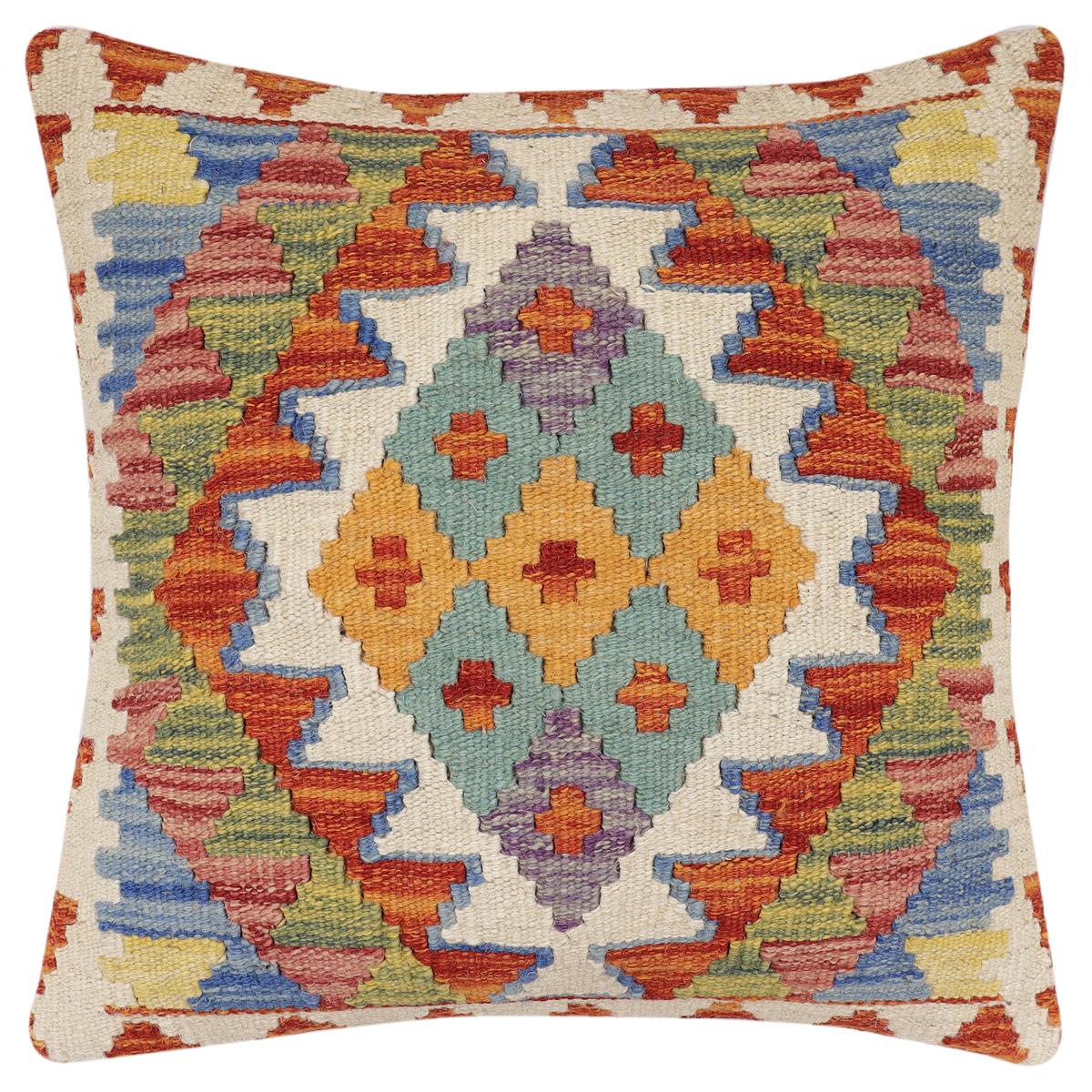 handmade Traditional Pillow Rust Blue Hand-Woven SQUARE 100% WOOL Hand woven turkish pillow2' x 2'
