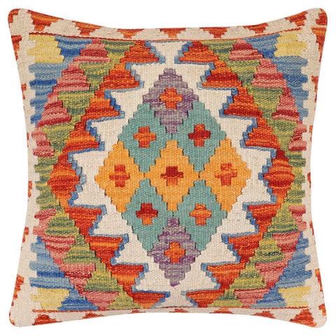 handmade Traditional Pillow Rust Blue Hand-Woven SQUARE 100% WOOL Hand woven turkish pillow2 x 2