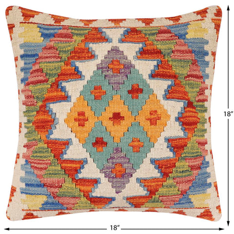 handmade Traditional Pillow Rust Blue Hand-Woven SQUARE 100% WOOL Hand woven turkish pillow2 x 2