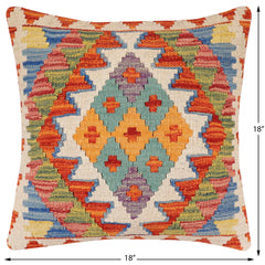 handmade Traditional Pillow Rust Blue Hand-Woven SQUARE 100% WOOL Hand woven turkish pillow2' x 2'