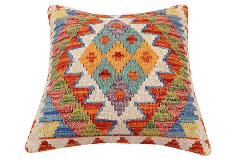 handmade Traditional Pillow Rust Blue Hand-Woven SQUARE 100% WOOL Hand woven turkish pillow2 x 2