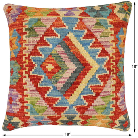 handmade Traditional Pillow Rust Blue Hand-Woven SQUARE 100% WOOL Hand woven turkish pillow2 x 2