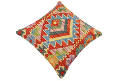 handmade Traditional Pillow Rust Blue Hand-Woven SQUARE 100% WOOL Hand woven turkish pillow2' x 2'