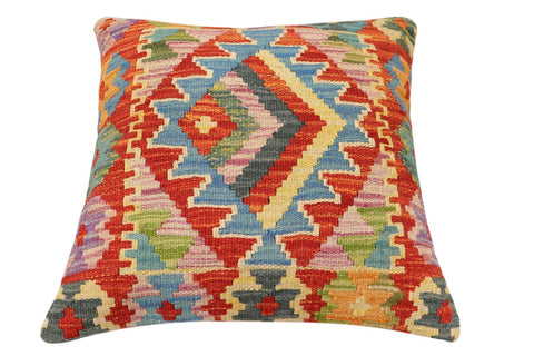 handmade Traditional Pillow Rust Blue Hand-Woven SQUARE 100% WOOL Hand woven turkish pillow2 x 2