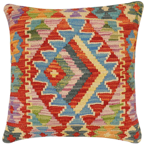 handmade Traditional Pillow Rust Blue Hand-Woven SQUARE 100% WOOL Hand woven turkish pillow2 x 2