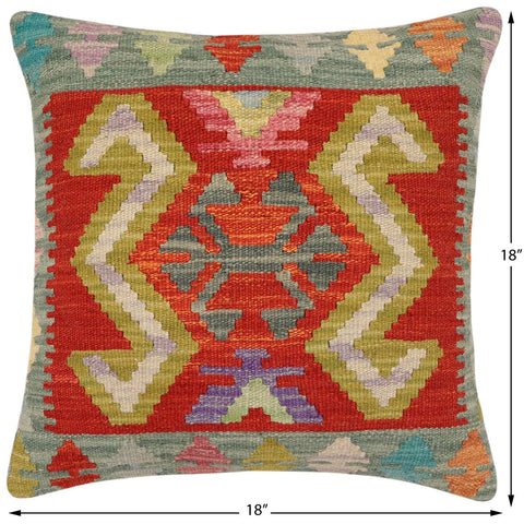 handmade Traditional Pillow Rust Green Hand-Woven SQUARE 100% WOOL Hand woven turkish pillow2 x 2