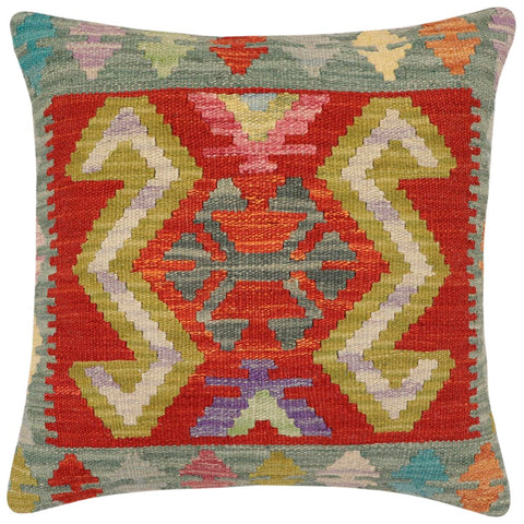 handmade Traditional Pillow Rust Green Hand-Woven SQUARE 100% WOOL Hand woven turkish pillow2 x 2
