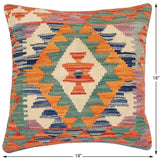 handmade Traditional Pillow Rust Blue Hand-Woven SQUARE 100% WOOL Hand woven turkish pillow2' x 2'