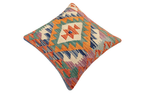 handmade Traditional Pillow Rust Blue Hand-Woven SQUARE 100% WOOL Hand woven turkish pillow2 x 2