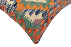 handmade Traditional Pillow Rust Blue Hand-Woven SQUARE 100% WOOL Hand woven turkish pillow2' x 2'