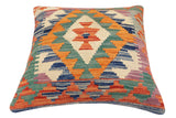handmade Traditional Pillow Rust Blue Hand-Woven SQUARE 100% WOOL Hand woven turkish pillow2' x 2'