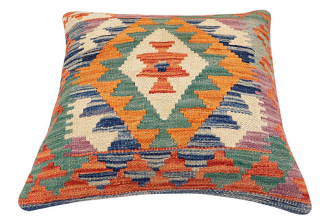 handmade Traditional Pillow Rust Blue Hand-Woven SQUARE 100% WOOL Hand woven turkish pillow2 x 2