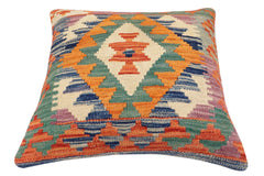 handmade Traditional Pillow Rust Blue Hand-Woven SQUARE 100% WOOL Hand woven turkish pillow2' x 2'