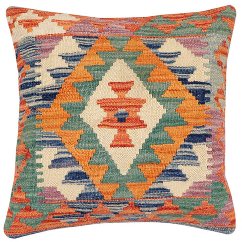 handmade Traditional Pillow Rust Blue Hand-Woven SQUARE 100% WOOL Hand woven turkish pillow2 x 2