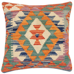 handmade Traditional Pillow Rust Blue Hand-Woven SQUARE 100% WOOL Hand woven turkish pillow2' x 2'