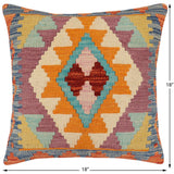 handmade Traditional Pillow Rust Blue Hand-Woven SQUARE 100% WOOL Hand woven turkish pillow2' x 2'