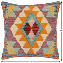 handmade Traditional Pillow Rust Blue Hand-Woven SQUARE 100% WOOL Hand woven turkish pillow2' x 2'