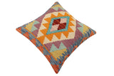 handmade Traditional Pillow Rust Blue Hand-Woven SQUARE 100% WOOL Hand woven turkish pillow2' x 2'