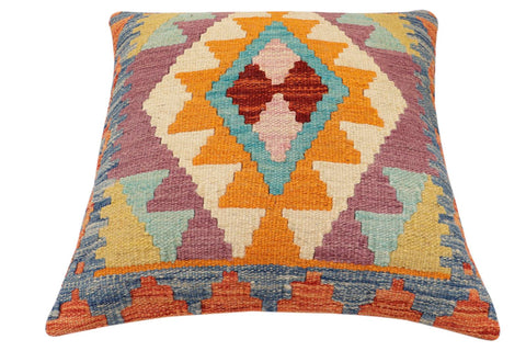 handmade Traditional Pillow Rust Blue Hand-Woven SQUARE 100% WOOL Hand woven turkish pillow2 x 2