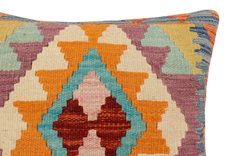 handmade Traditional Pillow Rust Blue Hand-Woven SQUARE 100% WOOL Hand woven turkish pillow2 x 2