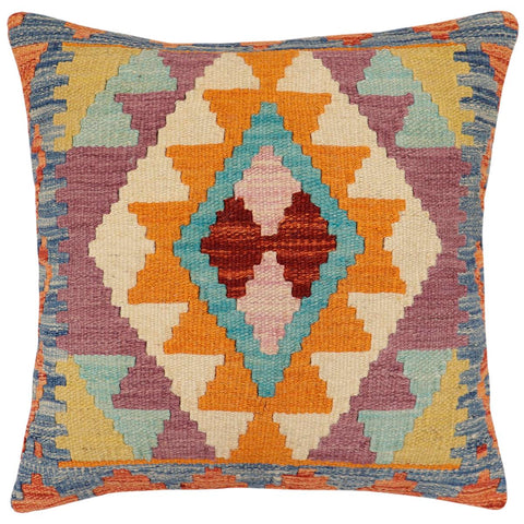 handmade Traditional Pillow Rust Blue Hand-Woven SQUARE 100% WOOL Hand woven turkish pillow2 x 2