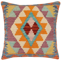 handmade Traditional Pillow Rust Blue Hand-Woven SQUARE 100% WOOL Hand woven turkish pillow2' x 2'