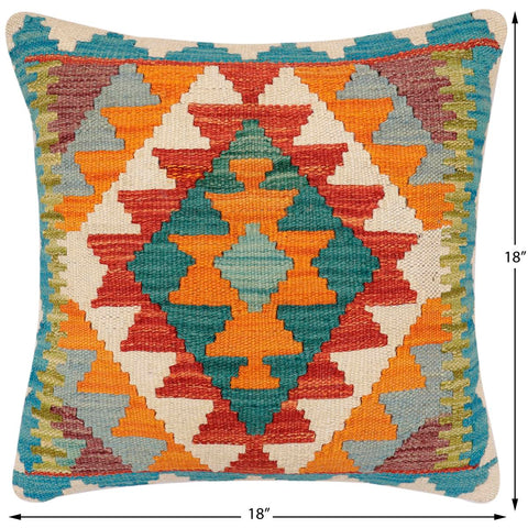 handmade Traditional Pillow Rust Blue Hand-Woven SQUARE 100% WOOL Hand woven turkish pillow2 x 2