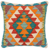 handmade Traditional Pillow Rust Blue Hand-Woven SQUARE 100% WOOL Hand woven turkish pillow2' x 2'