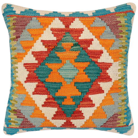 handmade Traditional Pillow Rust Blue Hand-Woven SQUARE 100% WOOL Hand woven turkish pillow2 x 2
