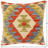 handmade Traditional Pillow Rust Blue Hand-Woven SQUARE 100% WOOL Hand woven turkish pillow2' x 2'