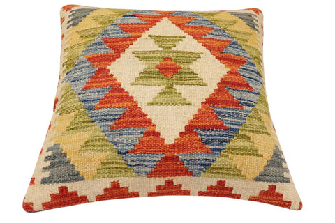 handmade Traditional Pillow Rust Blue Hand-Woven SQUARE 100% WOOL Hand woven turkish pillow2 x 2
