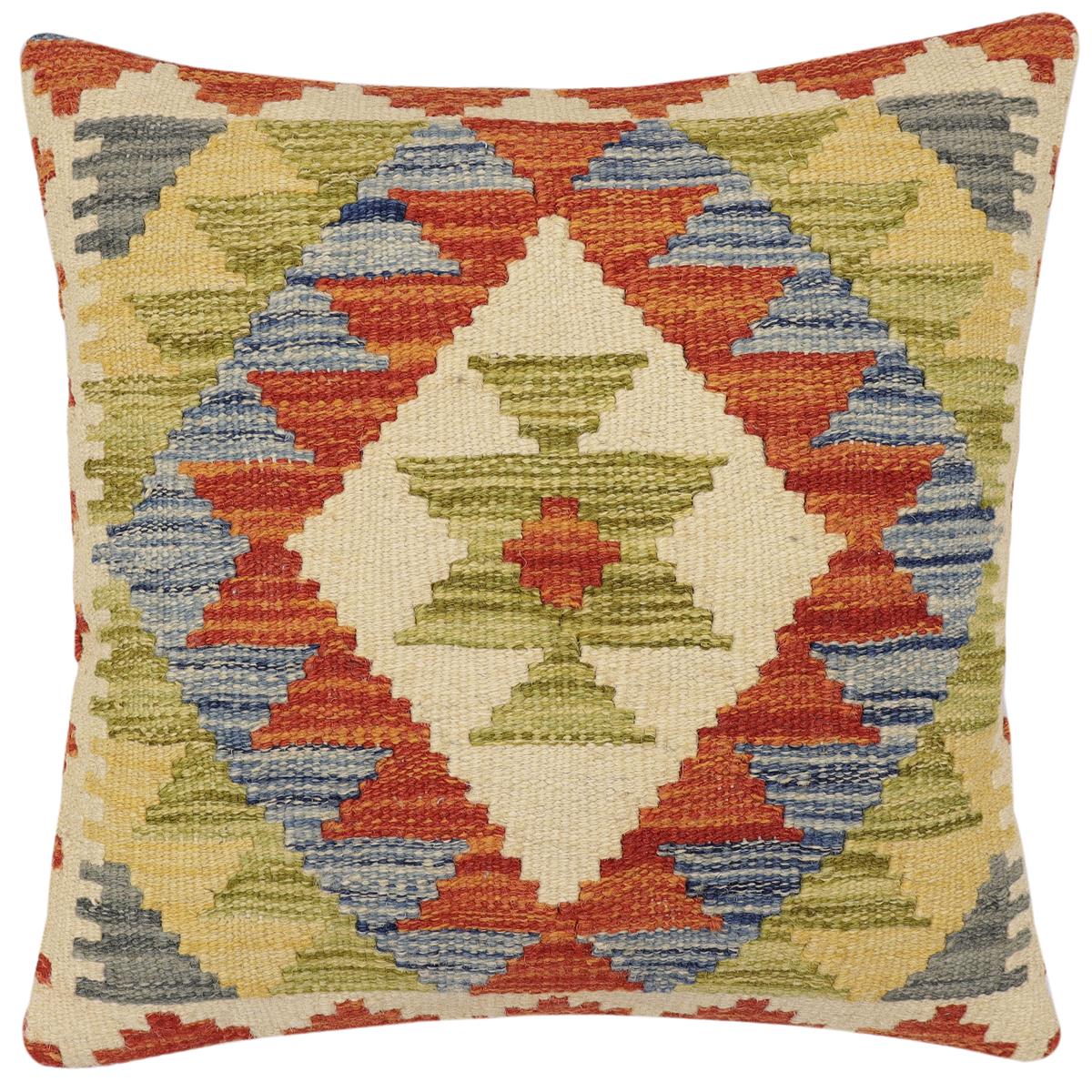 handmade Traditional Pillow Rust Blue Hand-Woven SQUARE 100% WOOL Hand woven turkish pillow2' x 2'