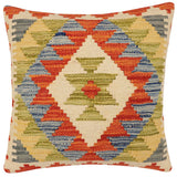 handmade Traditional Pillow Rust Blue Hand-Woven SQUARE 100% WOOL Hand woven turkish pillow2' x 2'
