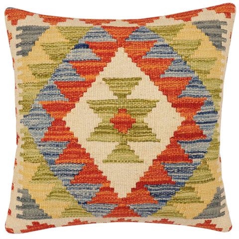 handmade Traditional Pillow Rust Blue Hand-Woven SQUARE 100% WOOL Hand woven turkish pillow2 x 2