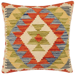 handmade Traditional Pillow Rust Blue Hand-Woven SQUARE 100% WOOL Hand woven turkish pillow2' x 2'