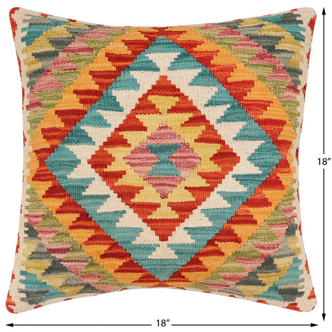 handmade Traditional Pillow Rust Blue Hand-Woven SQUARE 100% WOOL Hand woven turkish pillow2 x 2